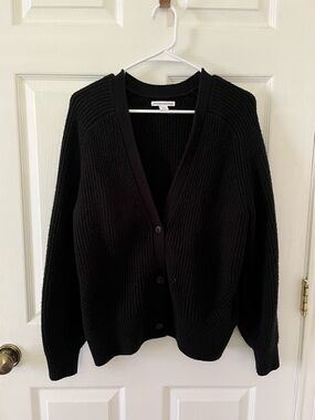 Amazon Essentials Black Knit V-Neck Button Cardigan